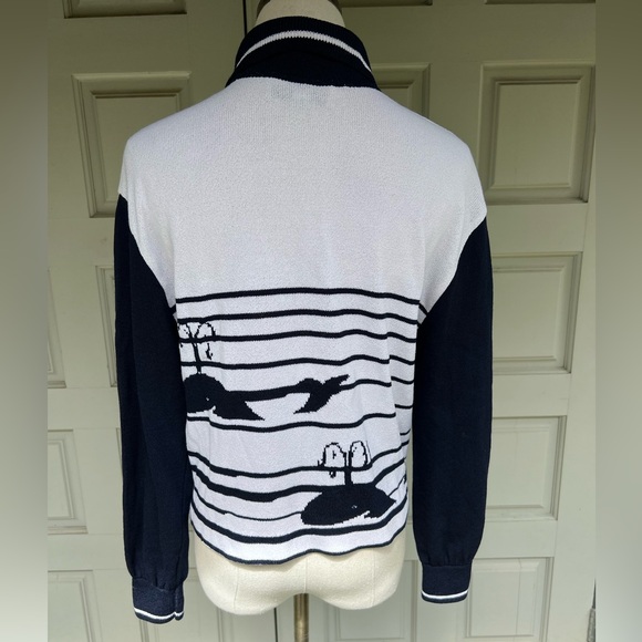 St. John Knit Whale Graphic Long Sleeve Collared Pullover Sweater - Picture 3 of 7